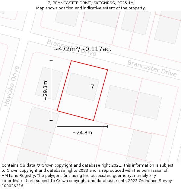 7, BRANCASTER DRIVE, SKEGNESS, PE25 1AJ: Plot and title map