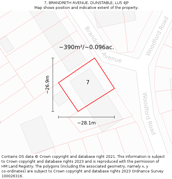 7, BRANDRETH AVENUE, DUNSTABLE, LU5 4JP: Plot and title map