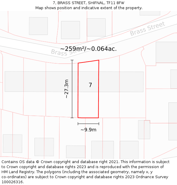 7, BRASS STREET, SHIFNAL, TF11 8FW: Plot and title map