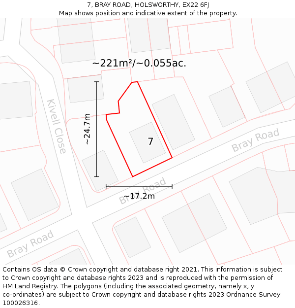 7, BRAY ROAD, HOLSWORTHY, EX22 6FJ: Plot and title map