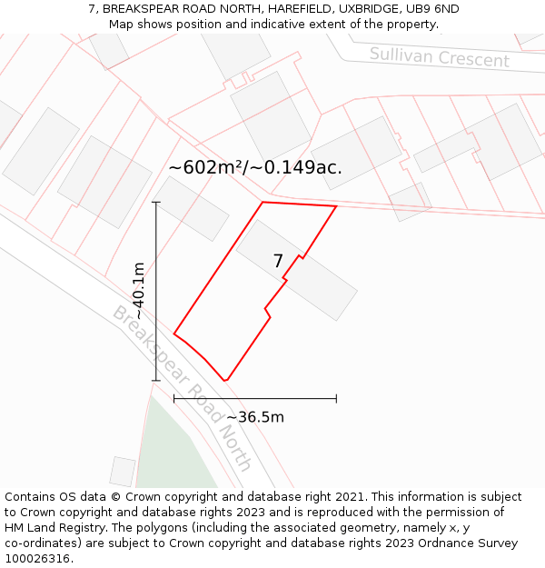 7, BREAKSPEAR ROAD NORTH, HAREFIELD, UXBRIDGE, UB9 6ND: Plot and title map