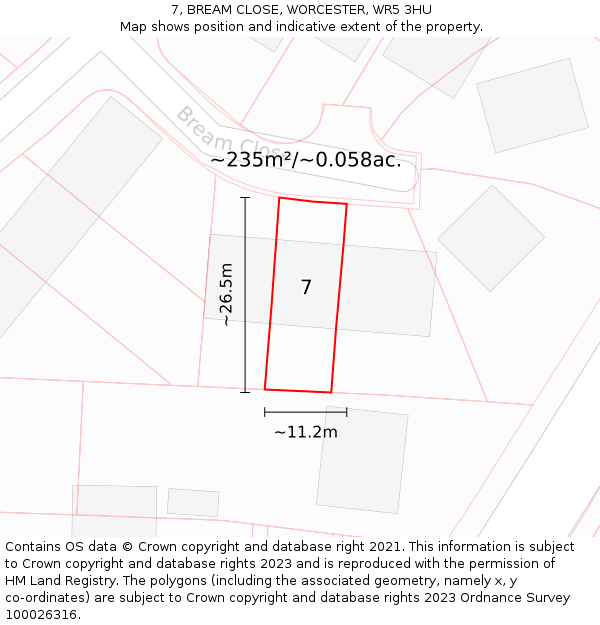 7, BREAM CLOSE, WORCESTER, WR5 3HU: Plot and title map
