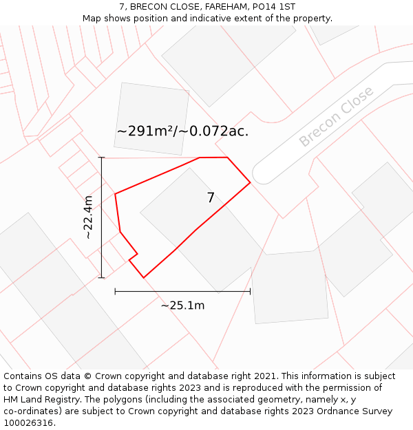 7, BRECON CLOSE, FAREHAM, PO14 1ST: Plot and title map