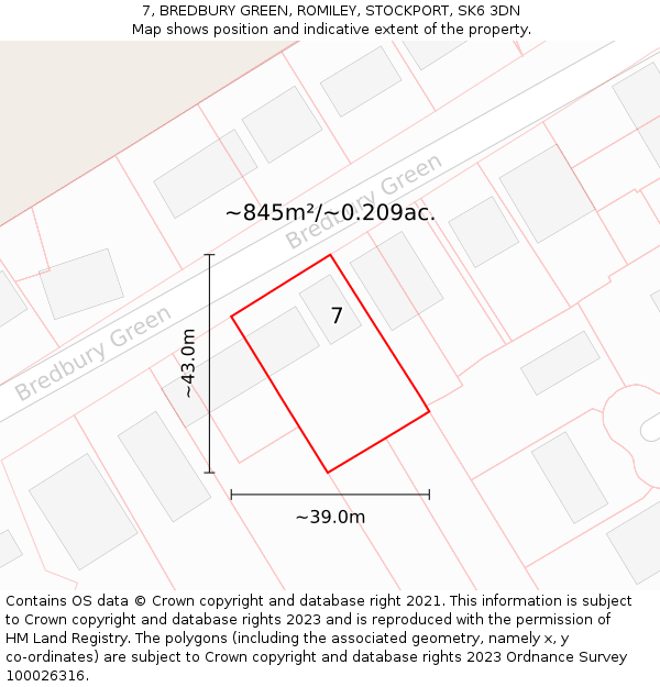 7, BREDBURY GREEN, ROMILEY, STOCKPORT, SK6 3DN: Plot and title map
