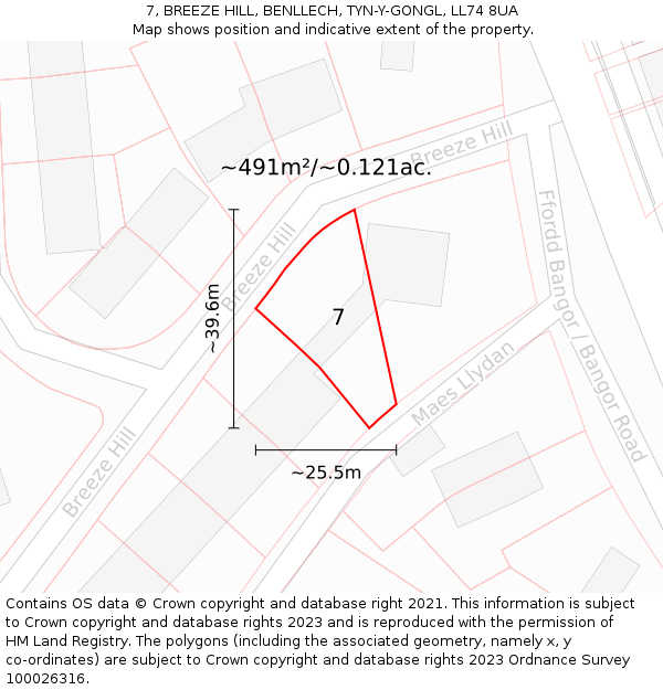 7, BREEZE HILL, BENLLECH, TYN-Y-GONGL, LL74 8UA: Plot and title map