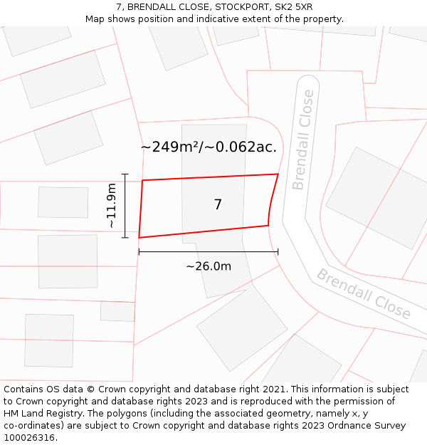 7, BRENDALL CLOSE, STOCKPORT, SK2 5XR: Plot and title map