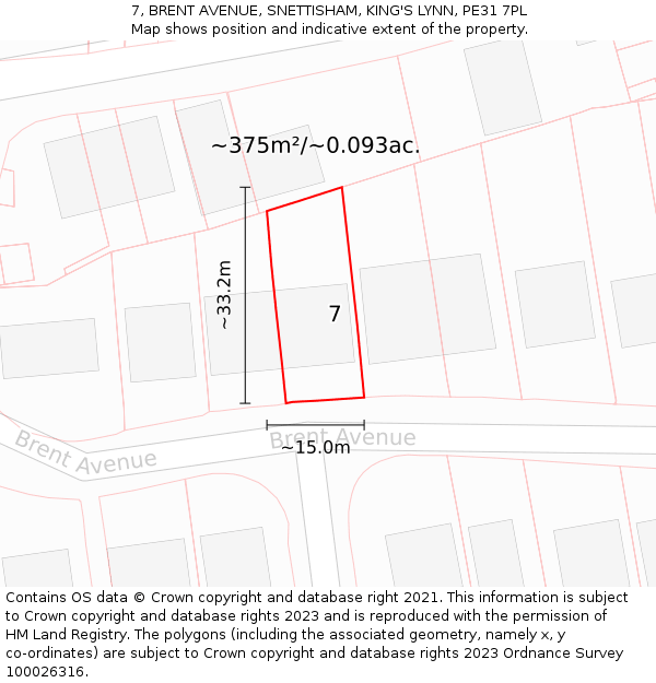 7, BRENT AVENUE, SNETTISHAM, KING'S LYNN, PE31 7PL: Plot and title map