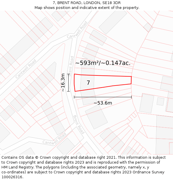 7, BRENT ROAD, LONDON, SE18 3DR: Plot and title map