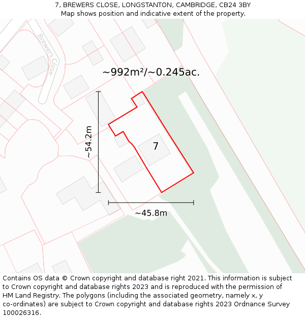 7, BREWERS CLOSE, LONGSTANTON, CAMBRIDGE, CB24 3BY: Plot and title map