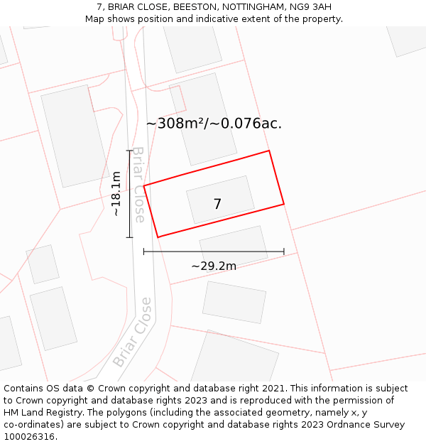 7, BRIAR CLOSE, BEESTON, NOTTINGHAM, NG9 3AH: Plot and title map