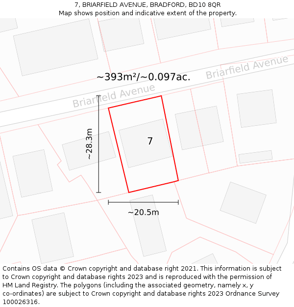 7, BRIARFIELD AVENUE, BRADFORD, BD10 8QR: Plot and title map