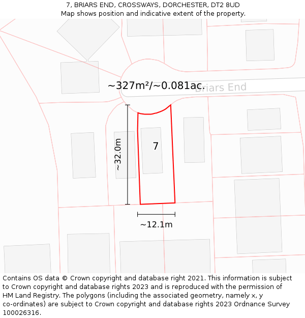 7, BRIARS END, CROSSWAYS, DORCHESTER, DT2 8UD: Plot and title map