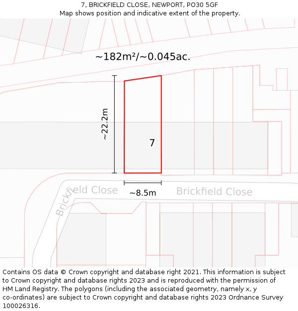 7, BRICKFIELD CLOSE, NEWPORT, PO30 5GF: Plot and title map