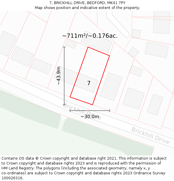 7, BRICKHILL DRIVE, BEDFORD, MK41 7PY: Plot and title map