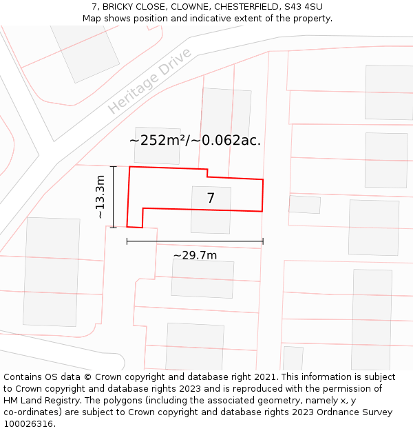 7, BRICKY CLOSE, CLOWNE, CHESTERFIELD, S43 4SU: Plot and title map