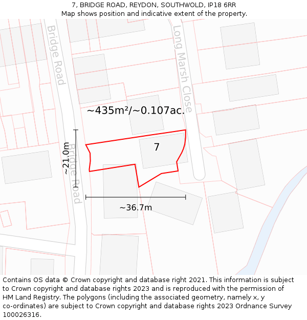 7, BRIDGE ROAD, REYDON, SOUTHWOLD, IP18 6RR: Plot and title map