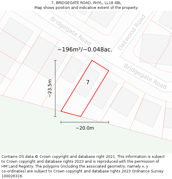 7, BRIDGEGATE ROAD, RHYL, LL18 4BL: Plot and title map