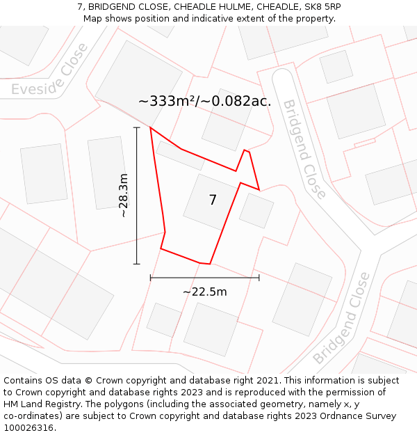 7, BRIDGEND CLOSE, CHEADLE HULME, CHEADLE, SK8 5RP: Plot and title map