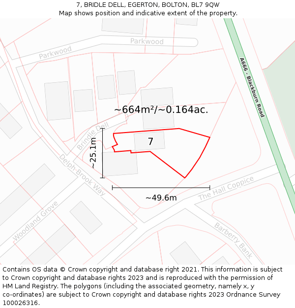 7, BRIDLE DELL, EGERTON, BOLTON, BL7 9QW: Plot and title map