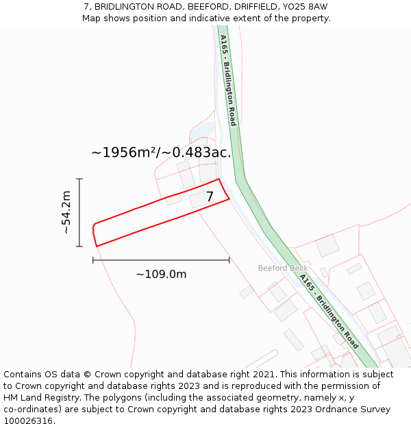 7, BRIDLINGTON ROAD, BEEFORD, DRIFFIELD, YO25 8AW: Plot and title map