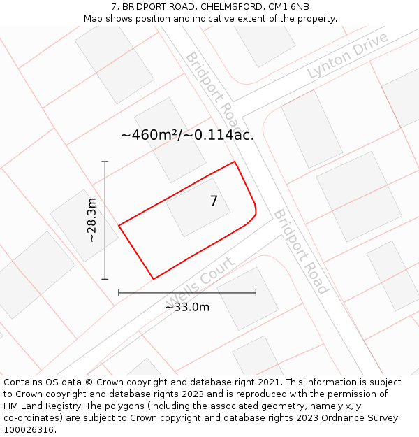 7, BRIDPORT ROAD, CHELMSFORD, CM1 6NB: Plot and title map