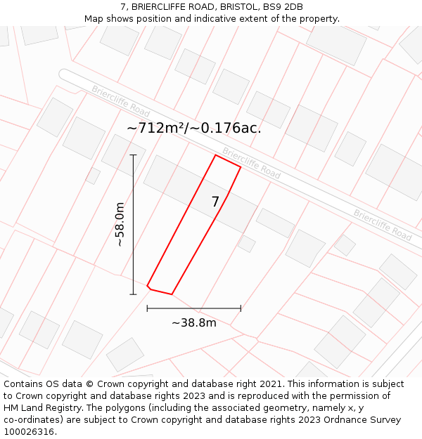 7, BRIERCLIFFE ROAD, BRISTOL, BS9 2DB: Plot and title map