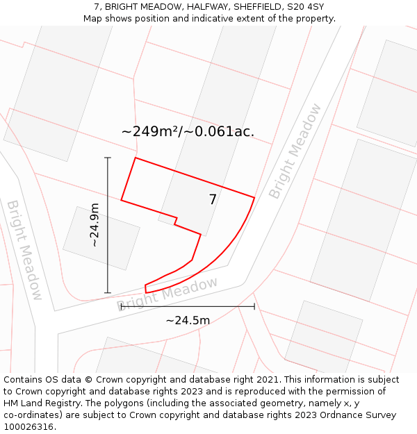 7, BRIGHT MEADOW, HALFWAY, SHEFFIELD, S20 4SY: Plot and title map