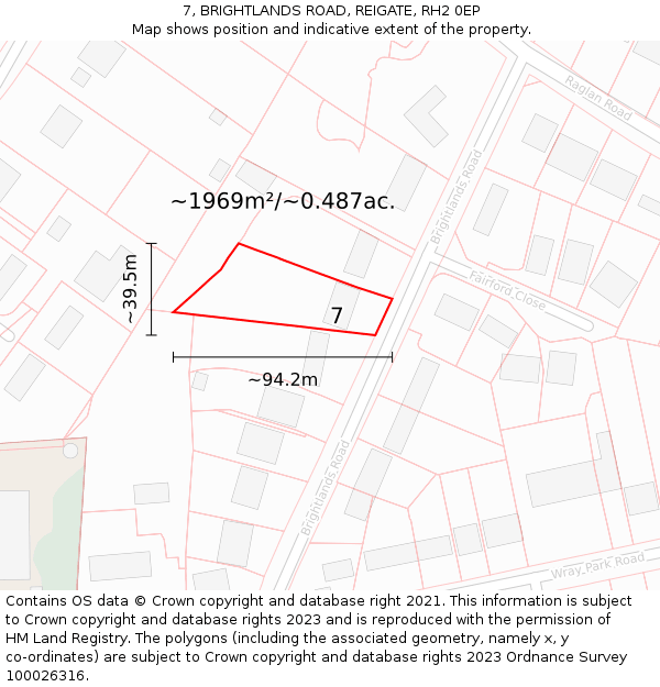 7, BRIGHTLANDS ROAD, REIGATE, RH2 0EP: Plot and title map