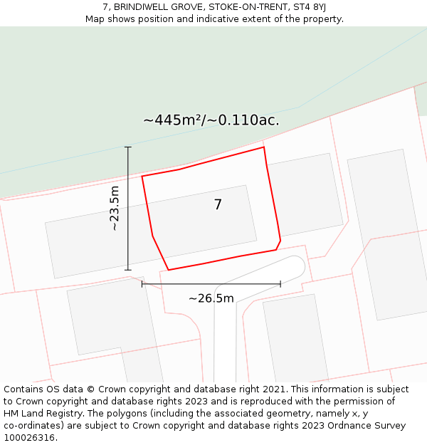 7, BRINDIWELL GROVE, STOKE-ON-TRENT, ST4 8YJ: Plot and title map