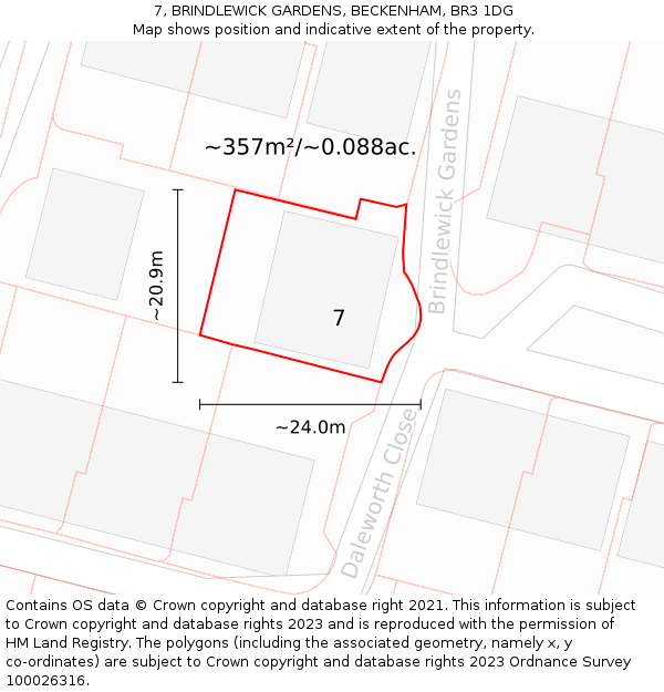 7, BRINDLEWICK GARDENS, BECKENHAM, BR3 1DG: Plot and title map