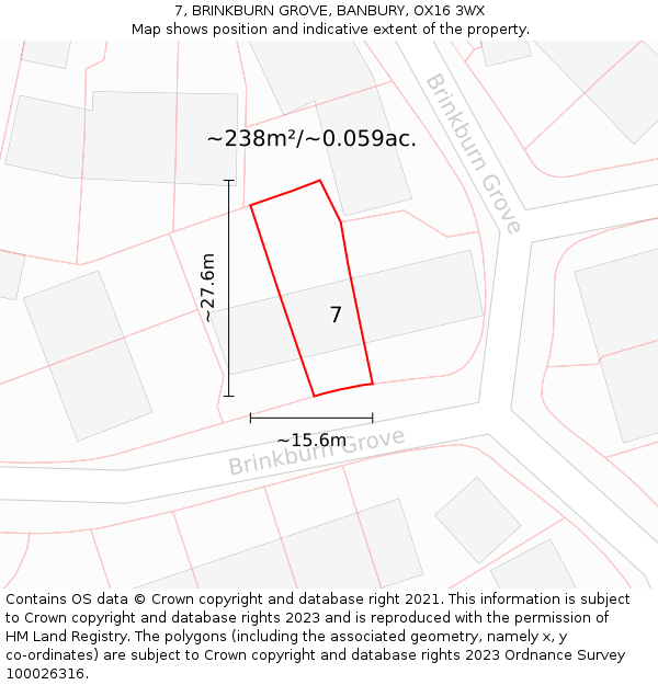 7, BRINKBURN GROVE, BANBURY, OX16 3WX: Plot and title map