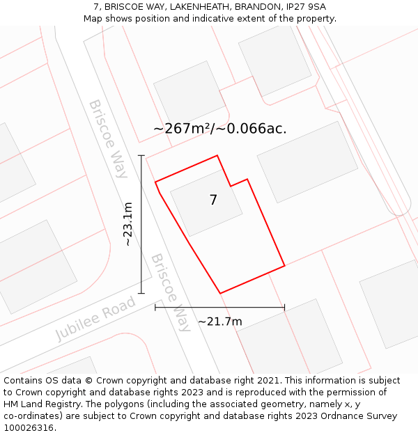 7, BRISCOE WAY, LAKENHEATH, BRANDON, IP27 9SA: Plot and title map