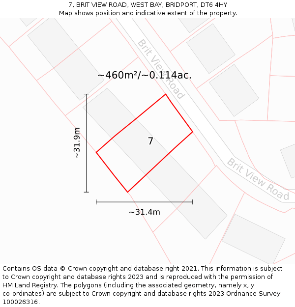 7, BRIT VIEW ROAD, WEST BAY, BRIDPORT, DT6 4HY: Plot and title map