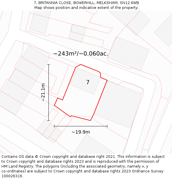 7, BRITANNIA CLOSE, BOWERHILL, MELKSHAM, SN12 6WB: Plot and title map