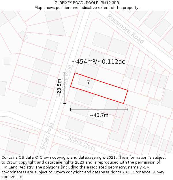 7, BRIXEY ROAD, POOLE, BH12 3PB: Plot and title map