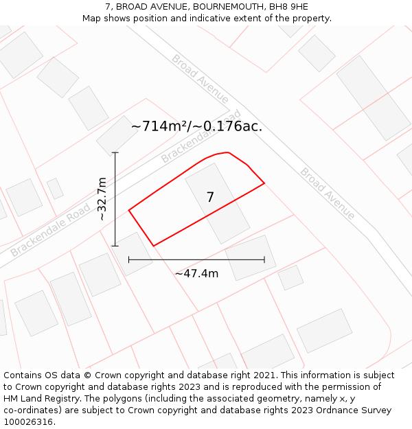 7, BROAD AVENUE, BOURNEMOUTH, BH8 9HE: Plot and title map