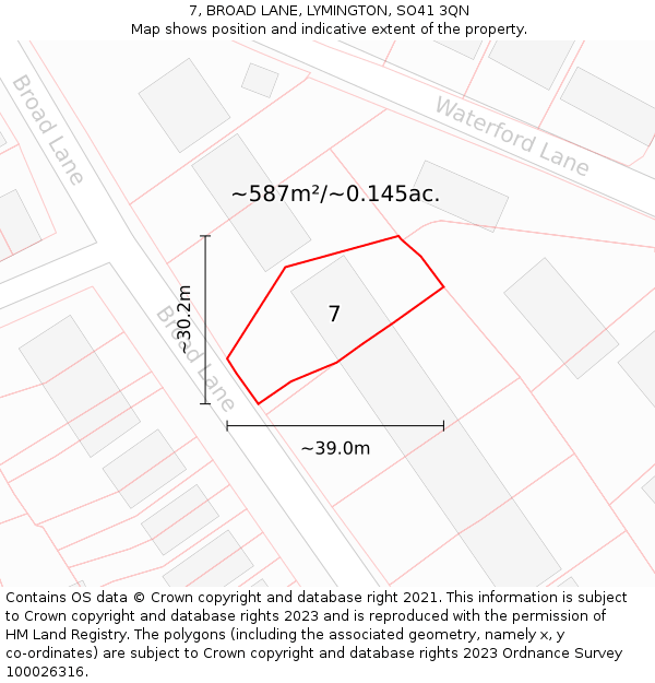 7, BROAD LANE, LYMINGTON, SO41 3QN: Plot and title map