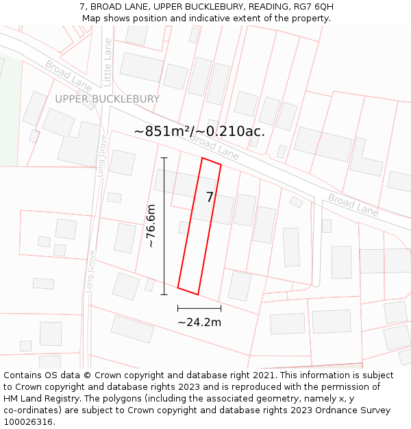 7, BROAD LANE, UPPER BUCKLEBURY, READING, RG7 6QH: Plot and title map