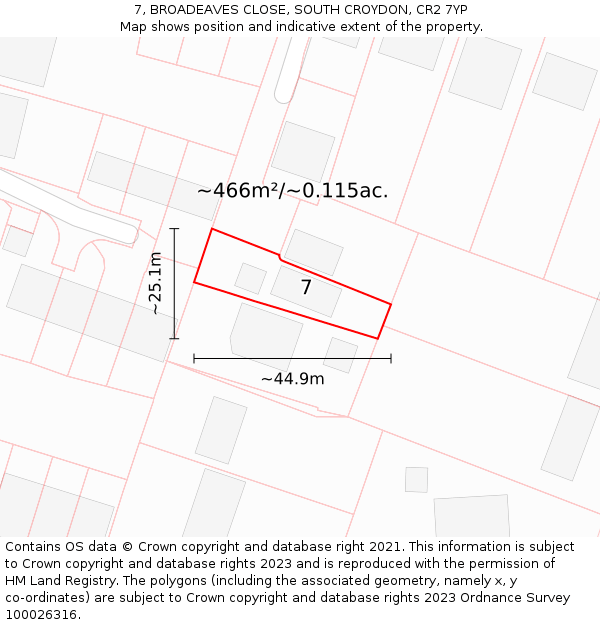 7, BROADEAVES CLOSE, SOUTH CROYDON, CR2 7YP: Plot and title map