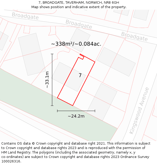 7, BROADGATE, TAVERHAM, NORWICH, NR8 6GH: Plot and title map