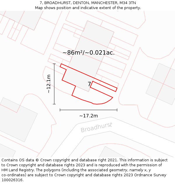 7, BROADHURST, DENTON, MANCHESTER, M34 3TN: Plot and title map