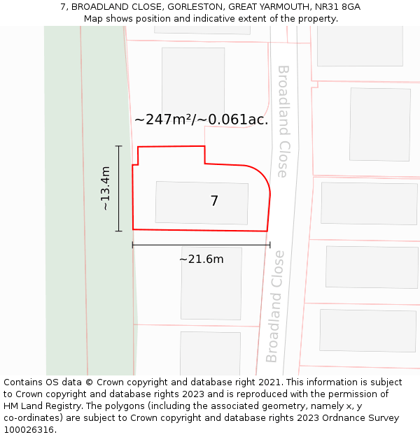 7, BROADLAND CLOSE, GORLESTON, GREAT YARMOUTH, NR31 8GA: Plot and title map