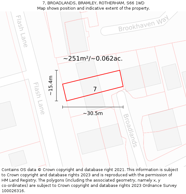 7, BROADLANDS, BRAMLEY, ROTHERHAM, S66 1WD: Plot and title map