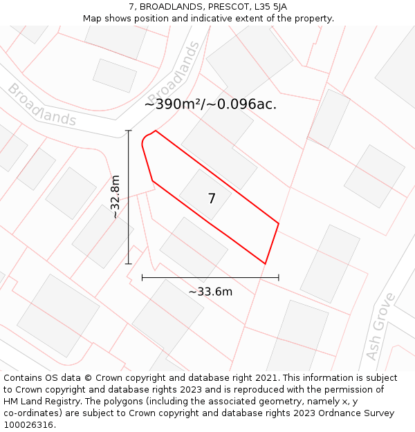 7, BROADLANDS, PRESCOT, L35 5JA: Plot and title map