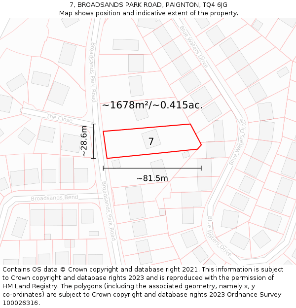 7, BROADSANDS PARK ROAD, PAIGNTON, TQ4 6JG: Plot and title map