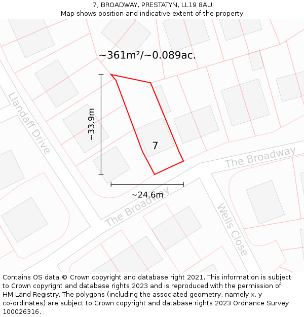 7, BROADWAY, PRESTATYN, LL19 8AU: Plot and title map