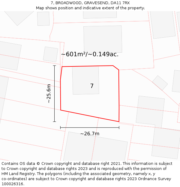 7, BROADWOOD, GRAVESEND, DA11 7RX: Plot and title map