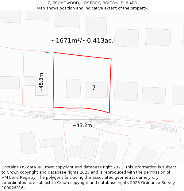 7, BROADWOOD, LOSTOCK, BOLTON, BL6 4PD: Plot and title map