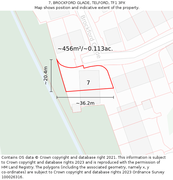 7, BROCKFORD GLADE, TELFORD, TF1 3PX: Plot and title map