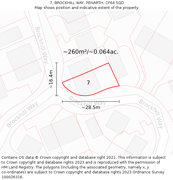 7, BROCKHILL WAY, PENARTH, CF64 5QD: Plot and title map